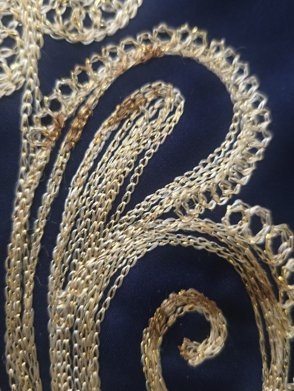 Vtg Embroided Moroccan Caftan, Maxi Dress, Navy & Gold, Travel, Party, One Size - Picture 6 of 11